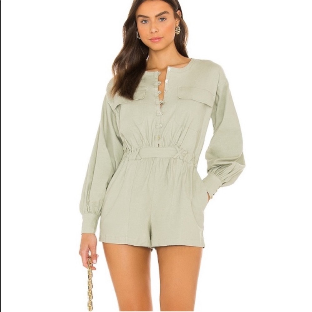 NEW Majorelle linen blend Lorelei sage green long sleeve romper size small